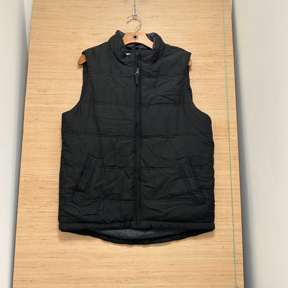 Weatherproof Vintage Mens Black Quilted Puffer Vest Size Medium Full Zip Pockets
